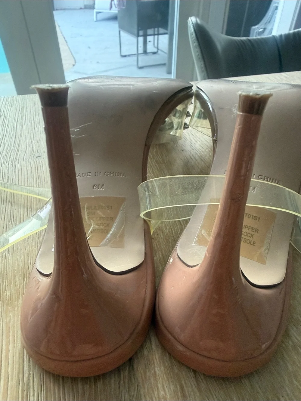 Steve Madden Nude/Gem Embellished Clear-Strap Stiletto Heels size 6
